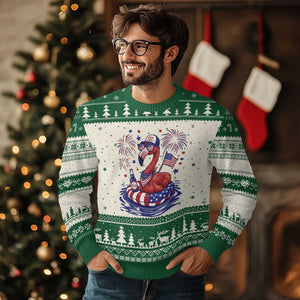 Flamingo 4Th Of July Patriotic USA American Flag Ugly Christmas Sweater