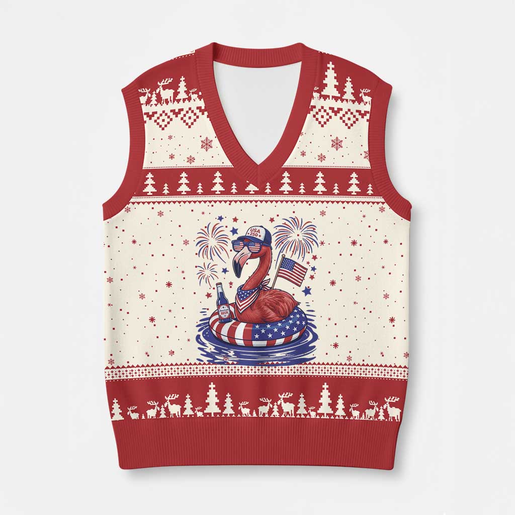 Flamingo 4Th Of July Patriotic USA American Flag V-Neck Knit Sweater Vest TS14 Beige Red Print Your Wear