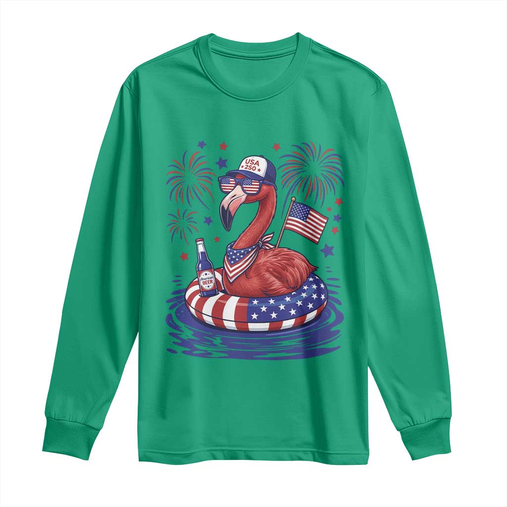 Flamingo 4Th Of July Patriotic USA American Flag Long Sleeve Shirt