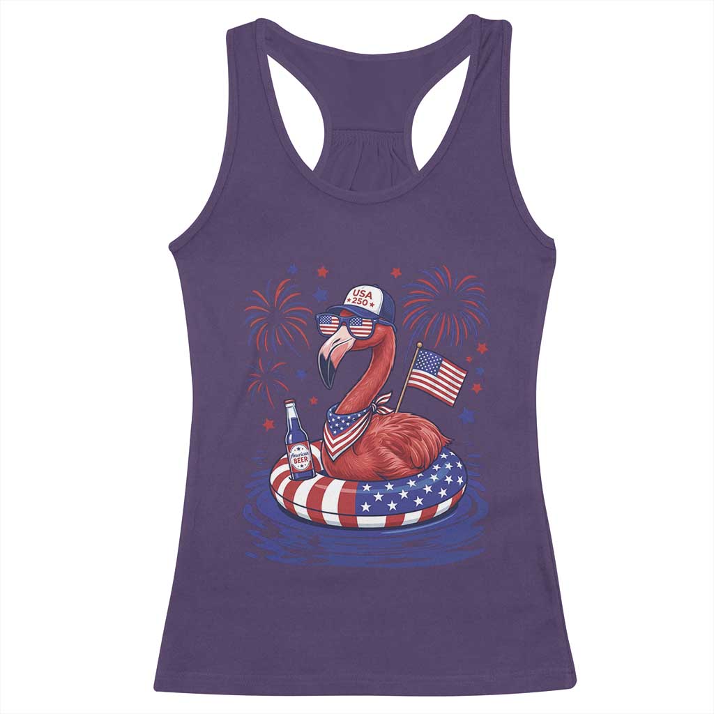 Flamingo 4Th Of July Patriotic USA American Flag Racerback Tank Top