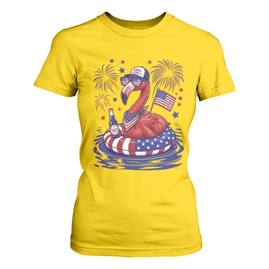 Flamingo 4Th Of July Patriotic USA American Flag T Shirt For Women