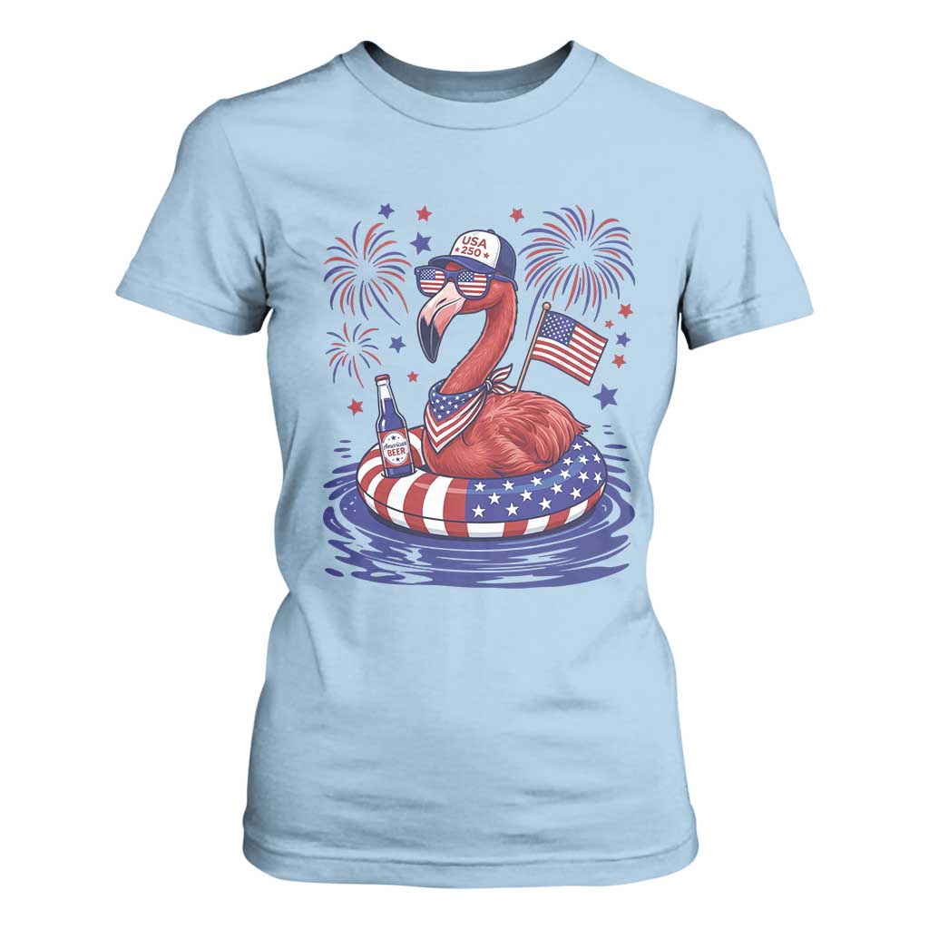 Flamingo 4Th Of July Patriotic USA American Flag T Shirt For Women
