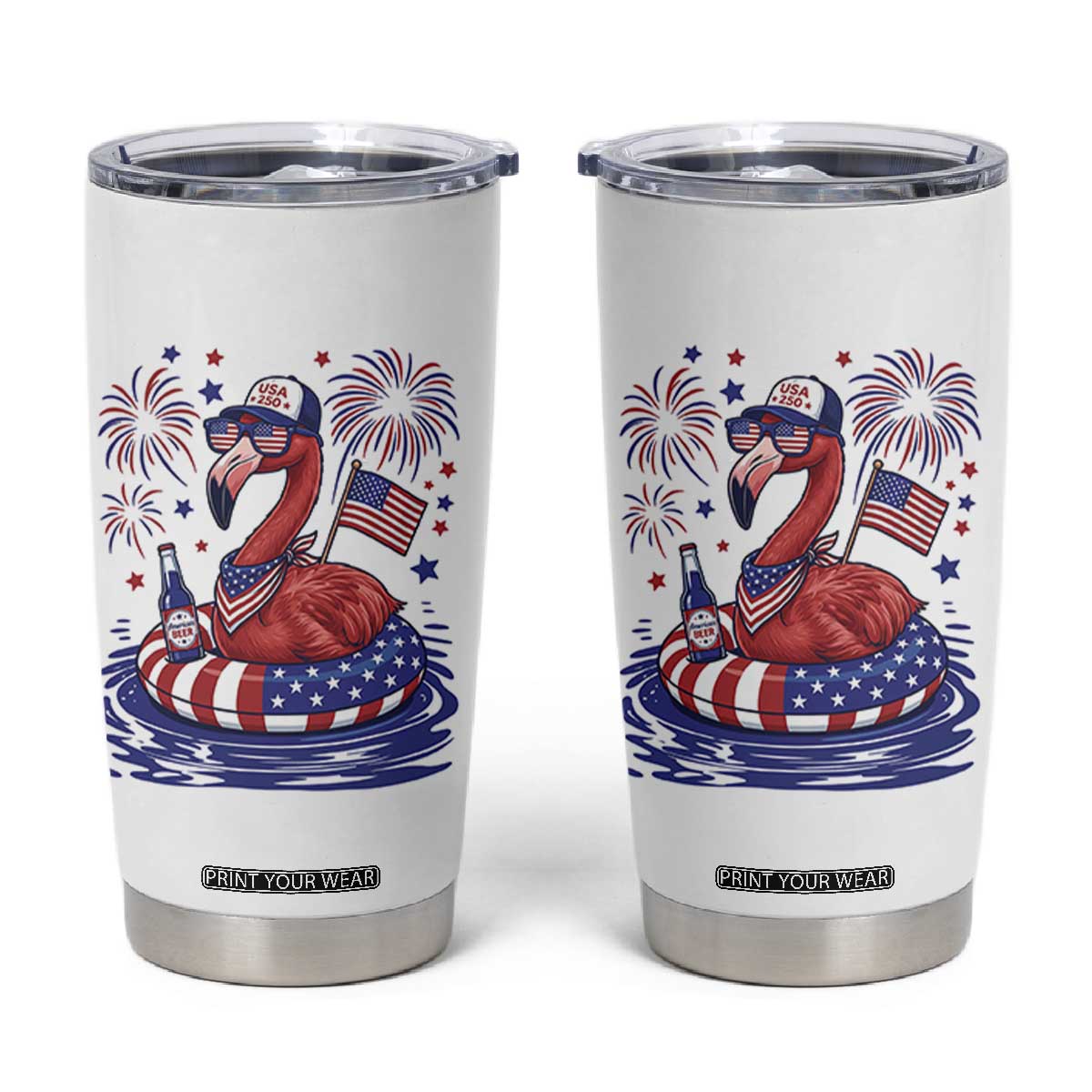 Flamingo 4Th Of July Patriotic USA American Flag Tumbler Cup TS14 White Print Your Wear