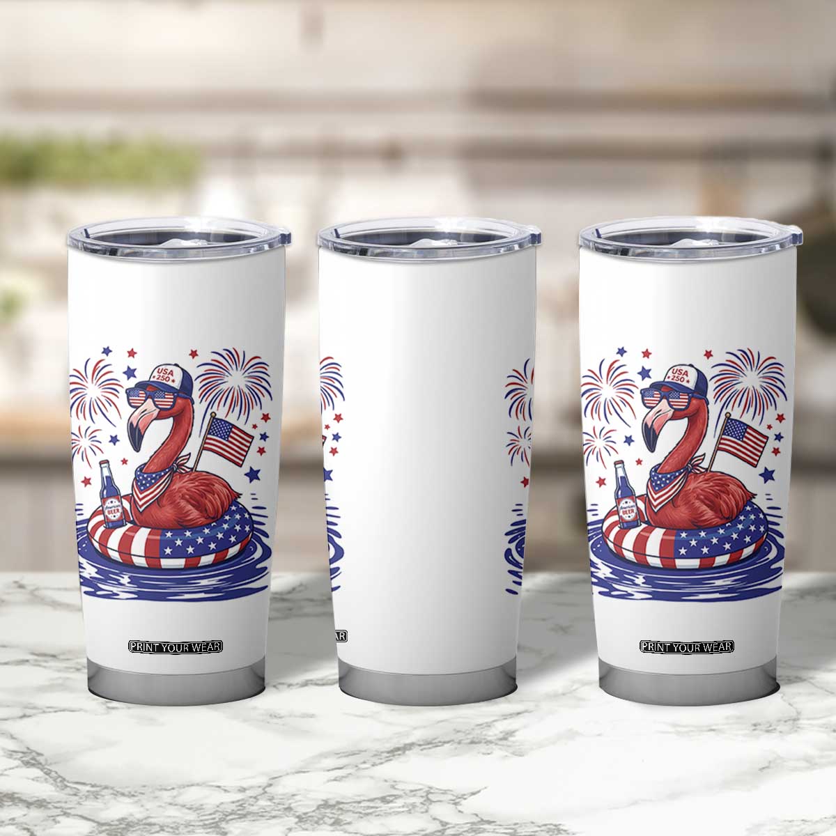 Flamingo 4Th Of July Patriotic USA American Flag Tumbler Cup
