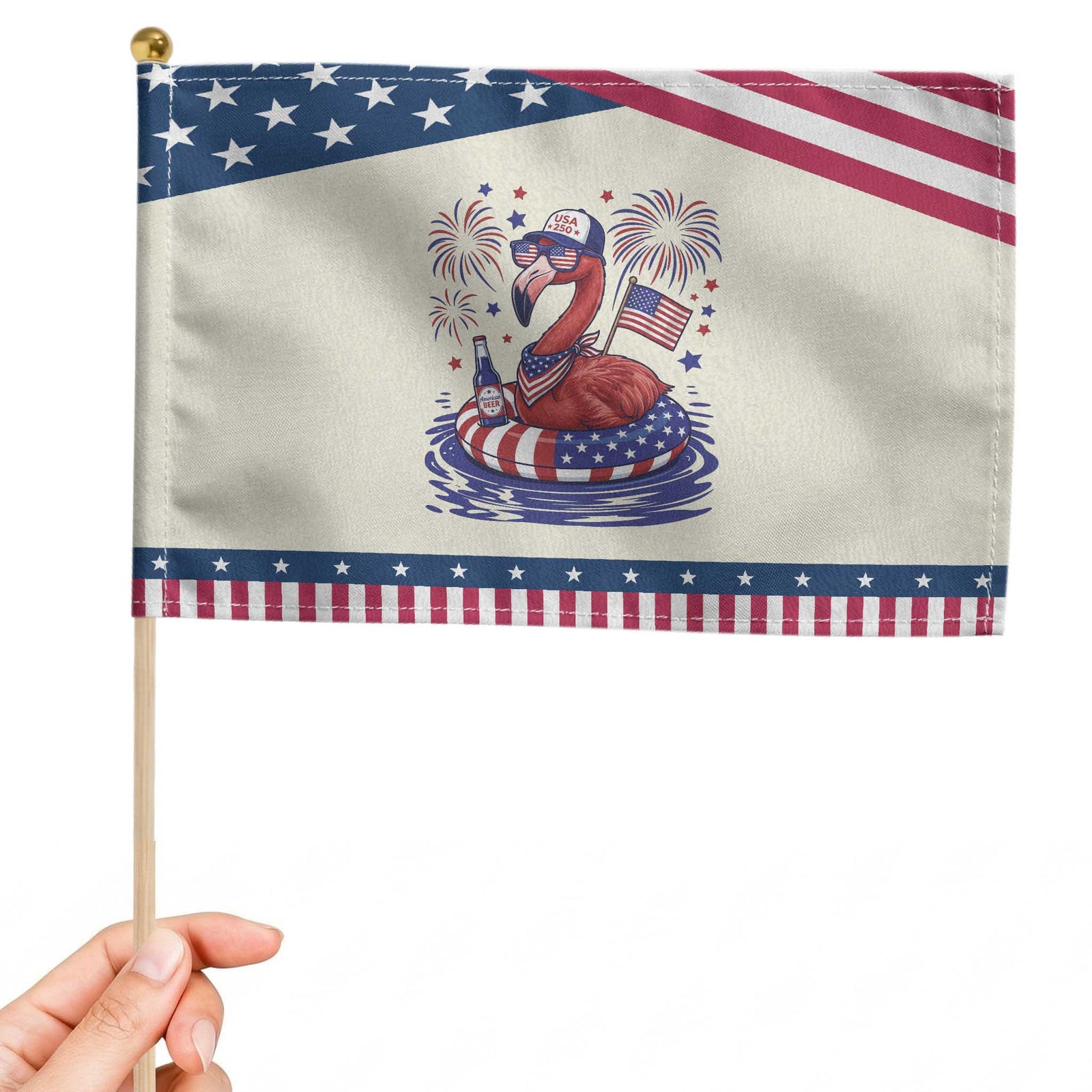 Flamingo 4Th Of July USA American Flag Patriotic Handheld Flag TS14 Modern 8.2