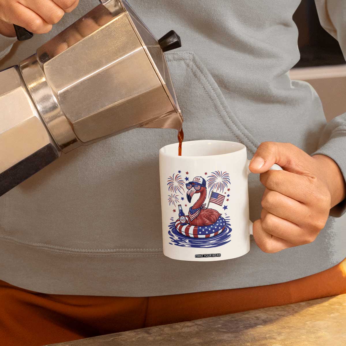 Flamingo 4Th Of July Patriotic USA American Flag Coffee Mug