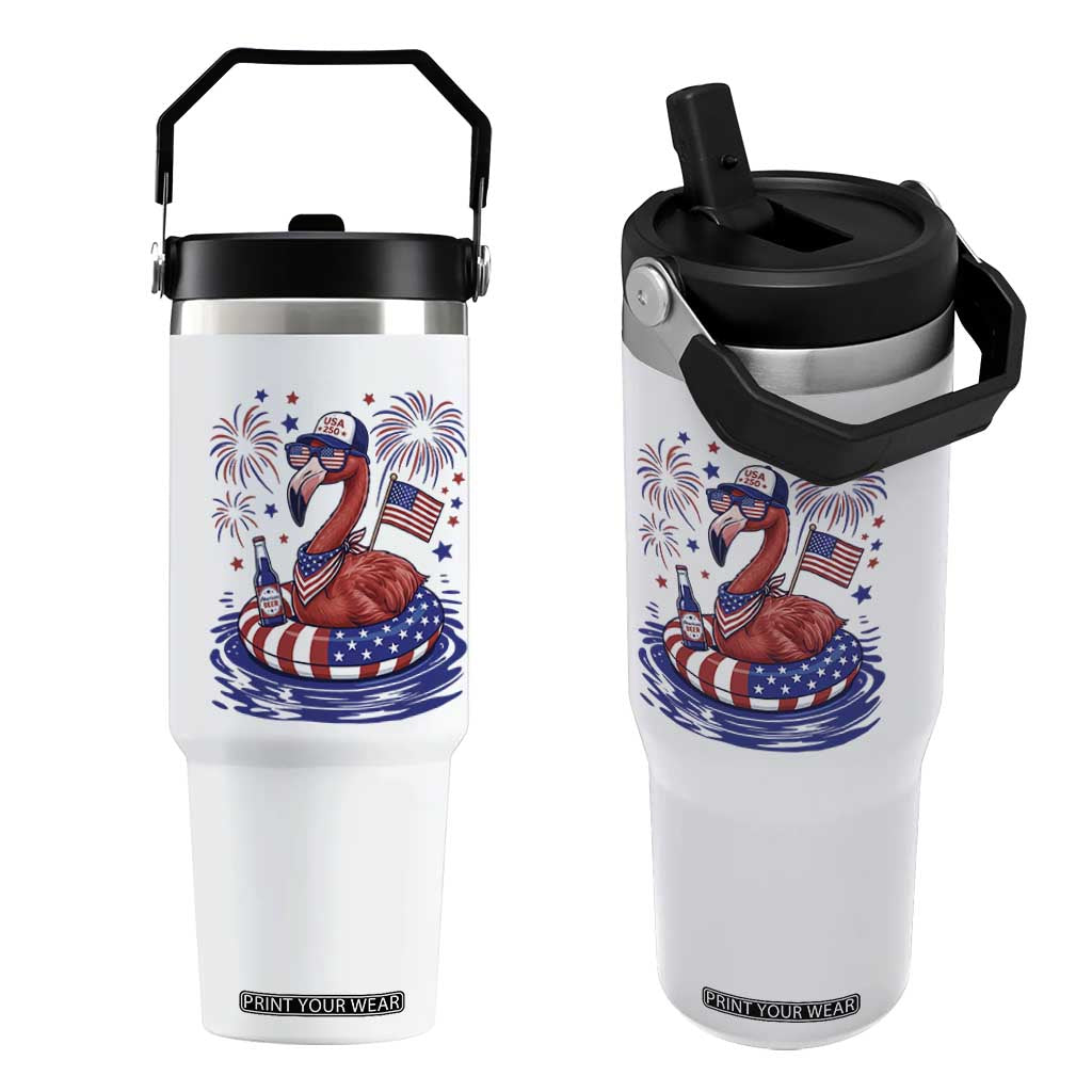 Flamingo 4Th Of July Patriotic USA American Flag Flip Straw Tumbler