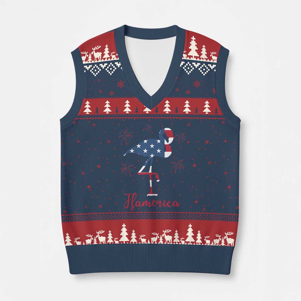 Flamingo 4Th Of July Patriotic USA Independence Flamerica V-Neck Knit Sweater Vest