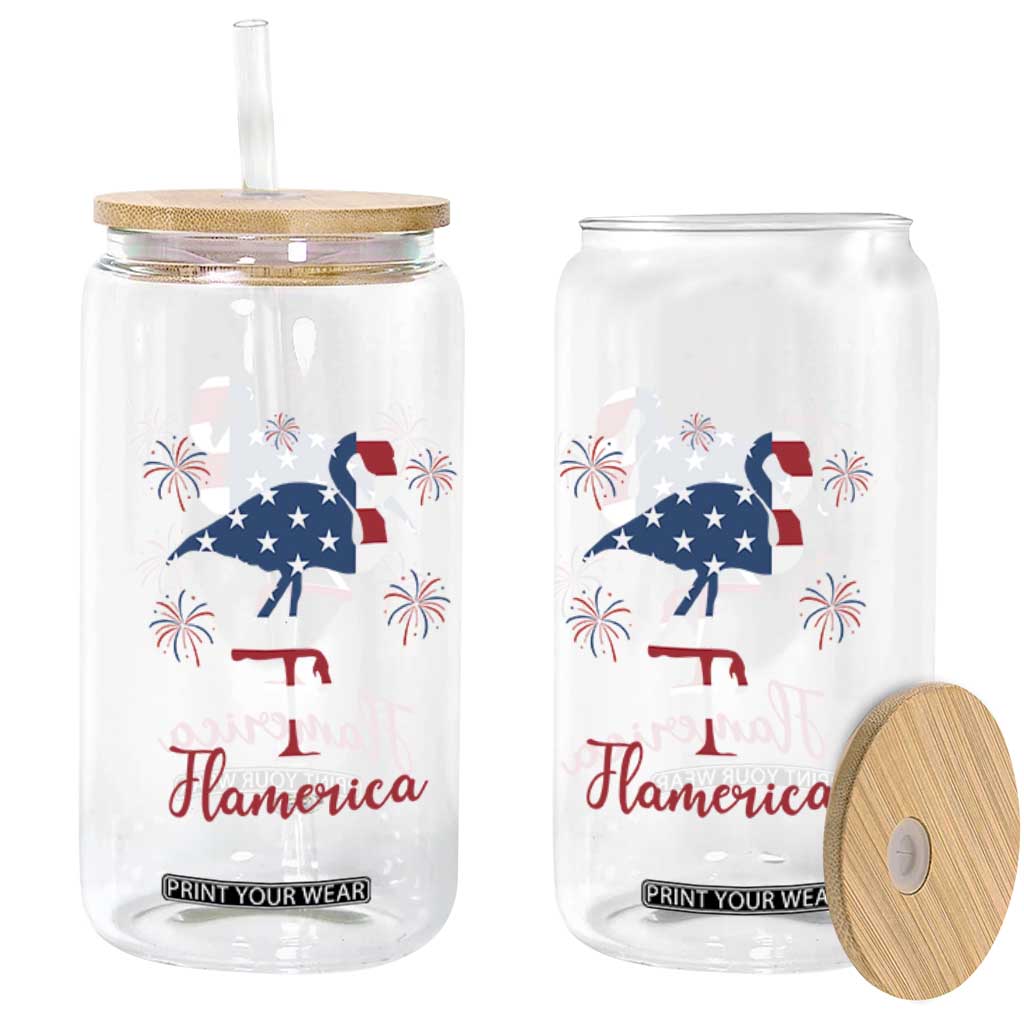 Flamingo 4Th Of July Patriotic USA Independence Flamerica Glass Can