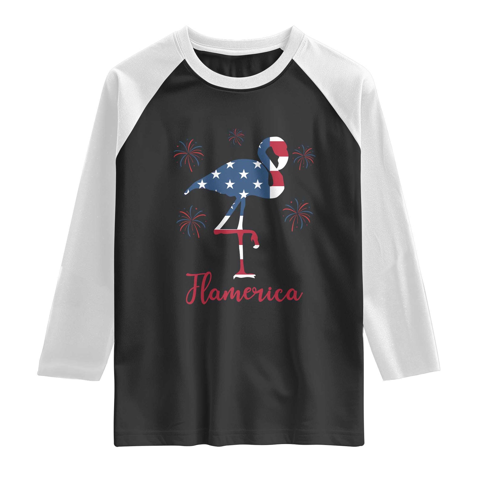 Flamingo 4Th Of July Patriotic USA Independence Flamerica Raglan Shirt TS14 Black White Print Your Wear