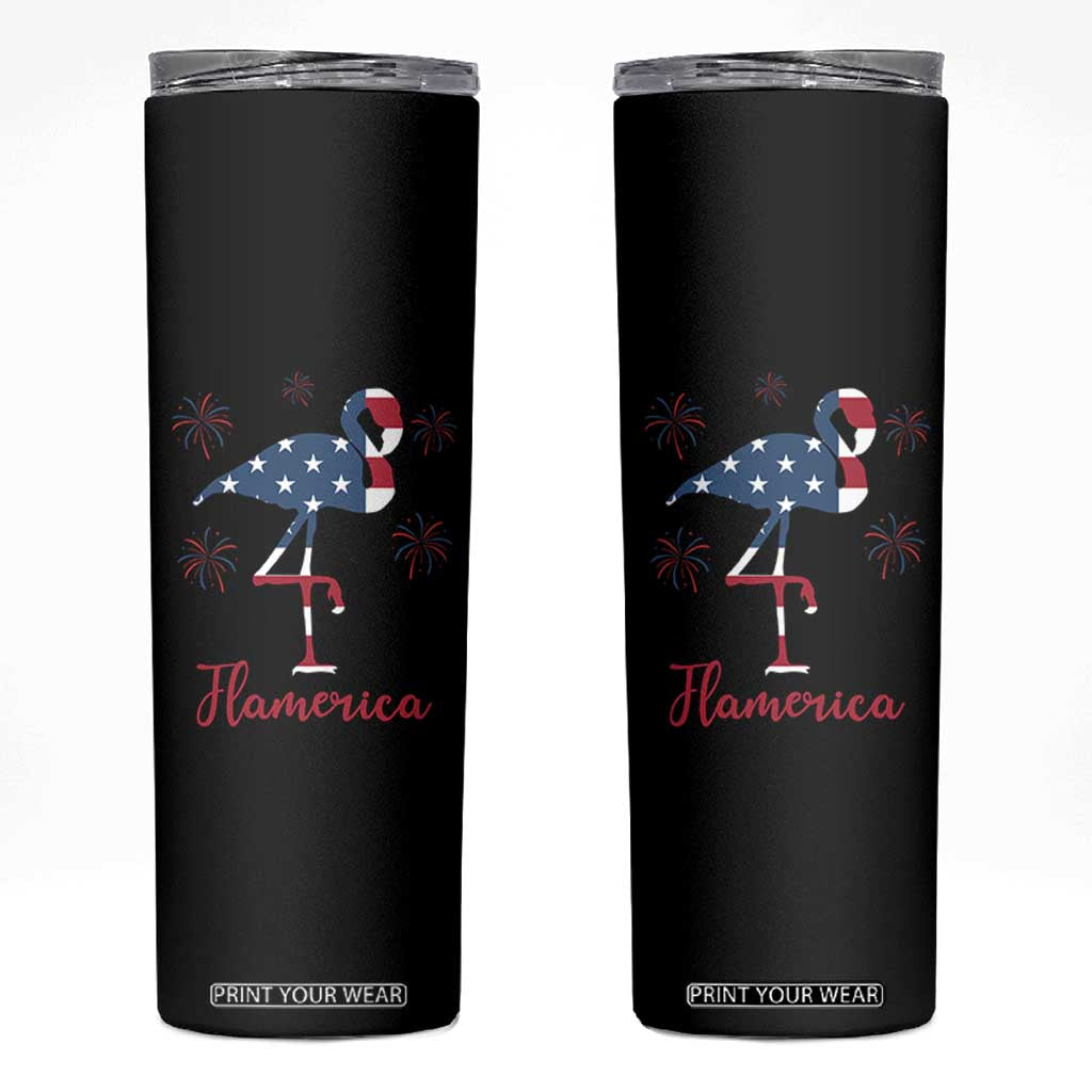 Flamingo 4Th Of July Patriotic USA Independence Flamerica Skinny Tumbler TS14 Black Print Your Wear