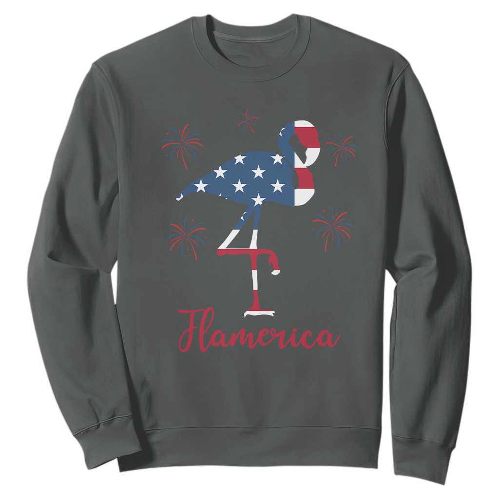 Flamingo 4Th Of July Patriotic USA Independence Flamerica Sweatshirt TS14 Dark Heather Print Your Wear