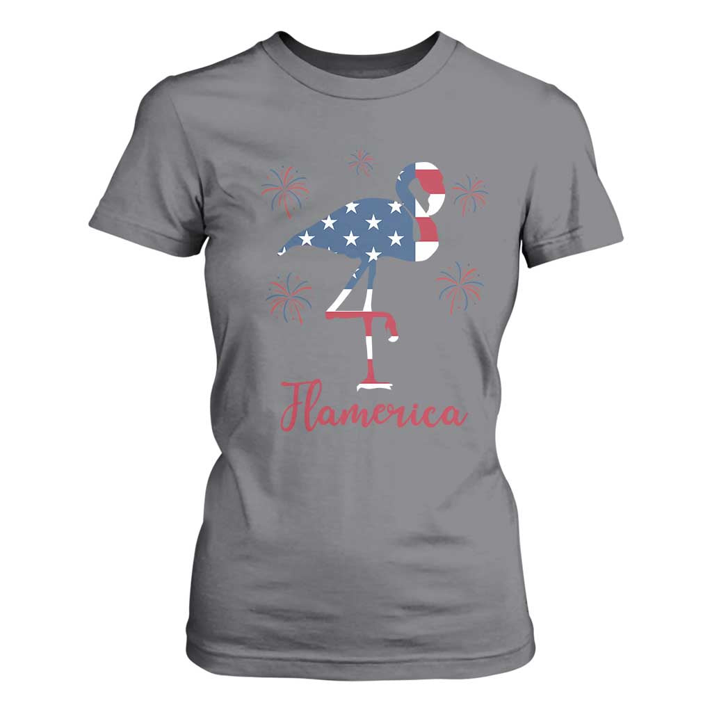Flamingo 4Th Of July Patriotic USA Independence Flamerica T Shirt For Women TS14 Charcoal Print Your Wear