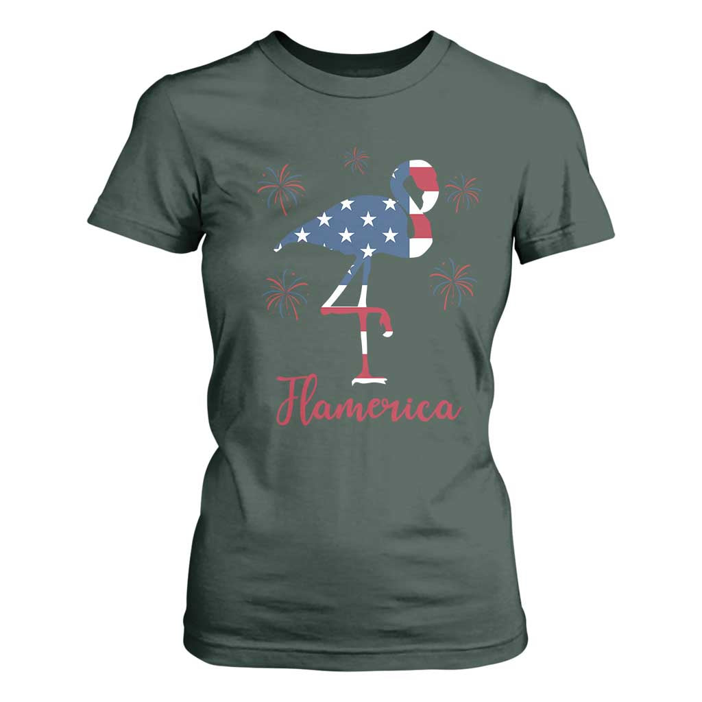 Flamingo 4Th Of July Patriotic USA Independence Flamerica T Shirt For Women TS14 Dark Forest Green Print Your Wear
