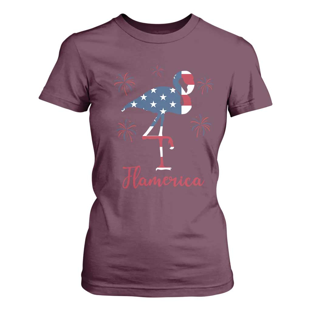 Flamingo 4Th Of July Patriotic USA Independence Flamerica T Shirt For Women TS14 Maroon Print Your Wear
