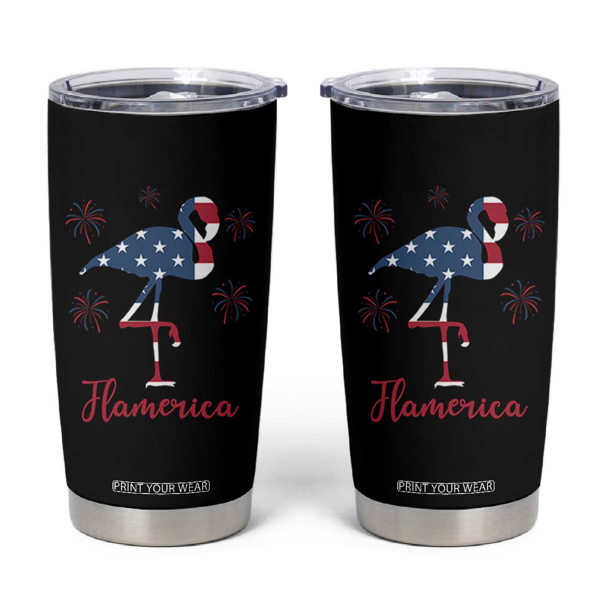 Flamingo 4Th Of July Patriotic USA Independence Flamerica Tumbler Cup TS14 Black Print Your Wear