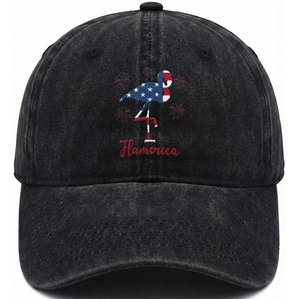 Flamingo 4Th Of July Patriotic USA Independence Flamerica Washed Cotton Baseball Cap