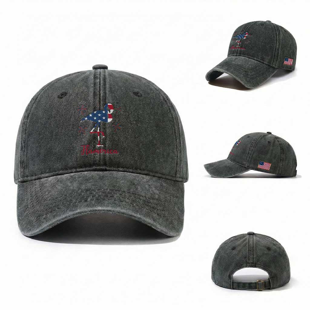 Flamingo 4Th Of July Patriotic USA Independence Flamerica Washed Cotton Baseball Cap