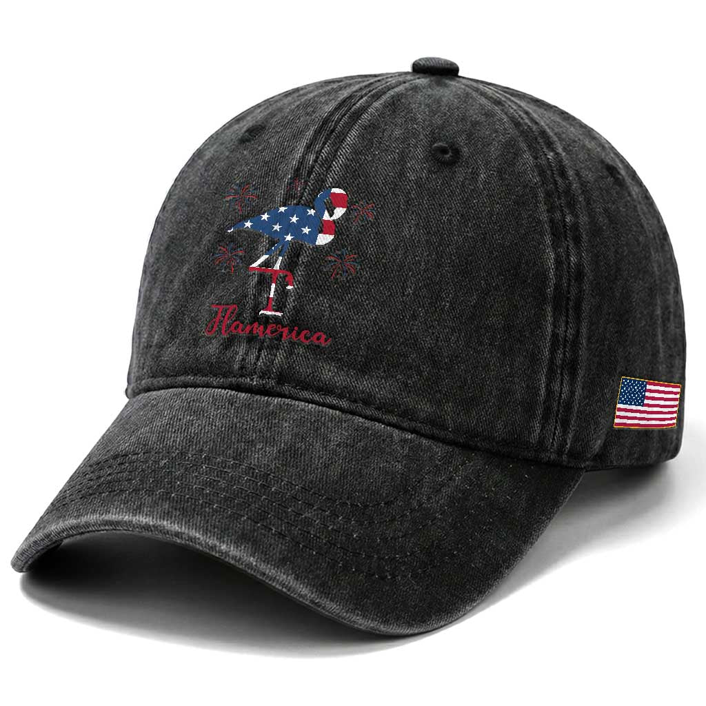 Flamingo 4Th Of July Patriotic USA Independence Flamerica Washed Cotton Baseball Cap