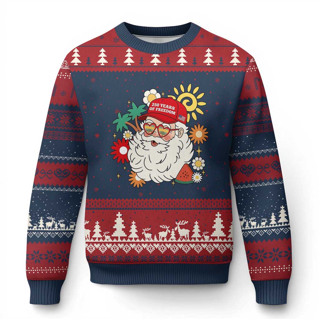 USA 250th Anniversary Santa Christmas In July Ugly Christmas Sweater TS14 Navy Red Print Your Wear