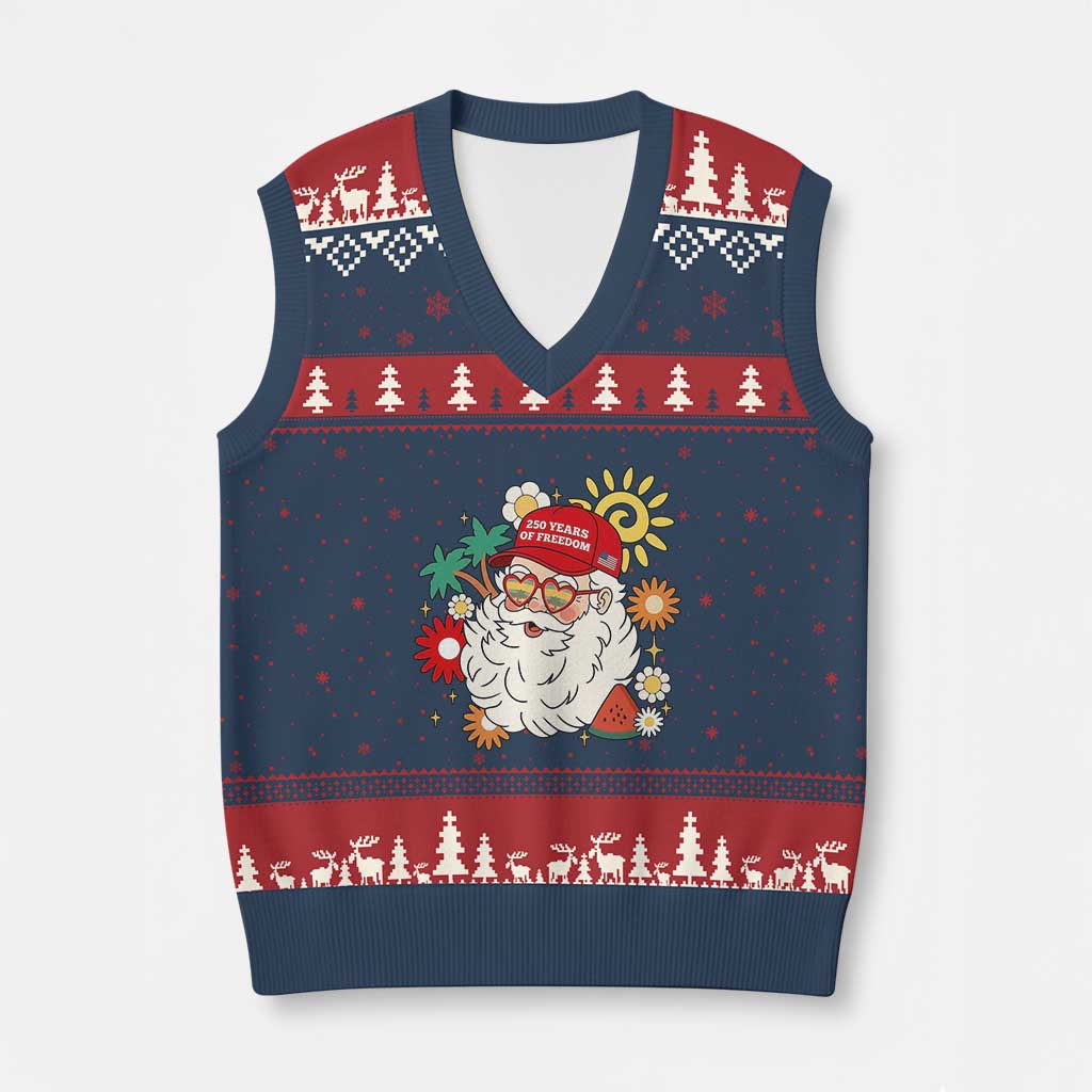 USA 250th Anniversary Santa Christmas In July V-Neck Knit Sweater Vest TS14 Navy Red Print Your Wear