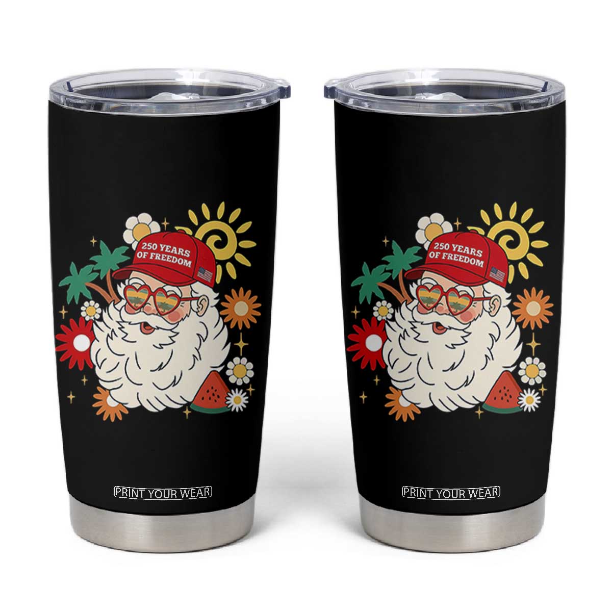 USA 250th Anniversary Santa Christmas In July Tumbler Cup TS14 Black Print Your Wear
