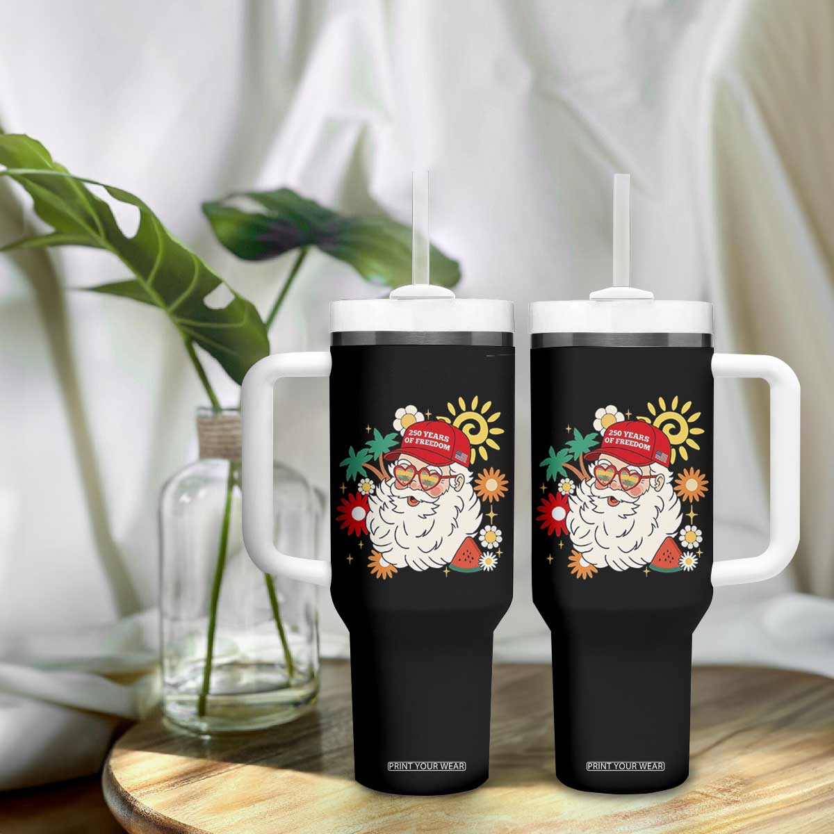 USA 250th Anniversary Santa Christmas In July Tumbler With Handle