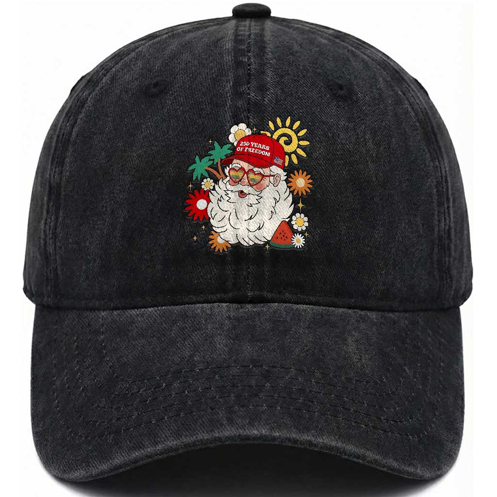 USA 250th Anniversary Santa Christmas In July Washed Cotton Baseball Cap
