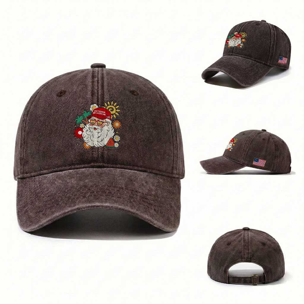 USA 250th Anniversary Santa Christmas In July Washed Cotton Baseball Cap
