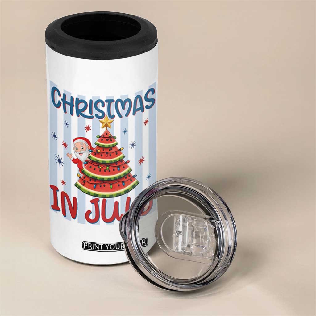 Funny Santa Christmas in July 4 in 1 Can Cooler Tumbler Melon Christmas Tree Summer