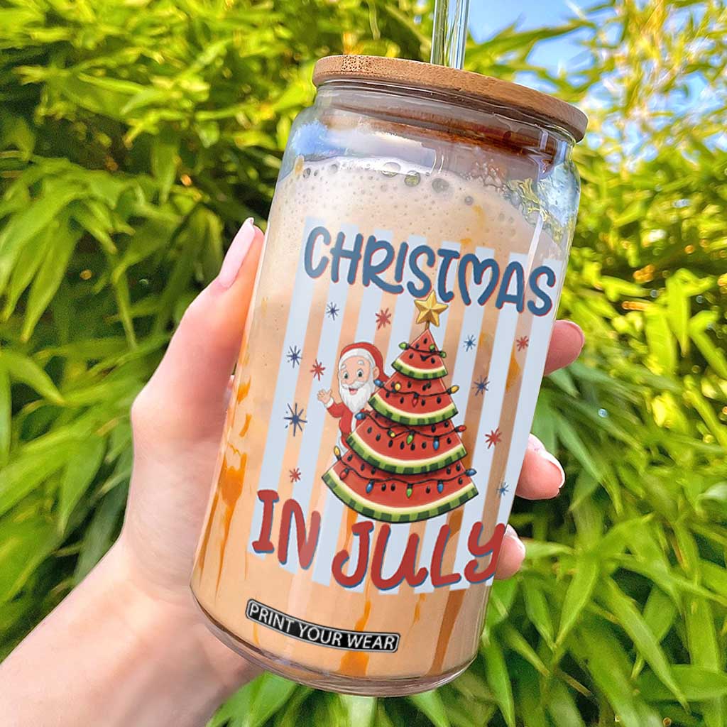 Funny Santa Christmas in July Glass Can Melon Christmas Tree Summer