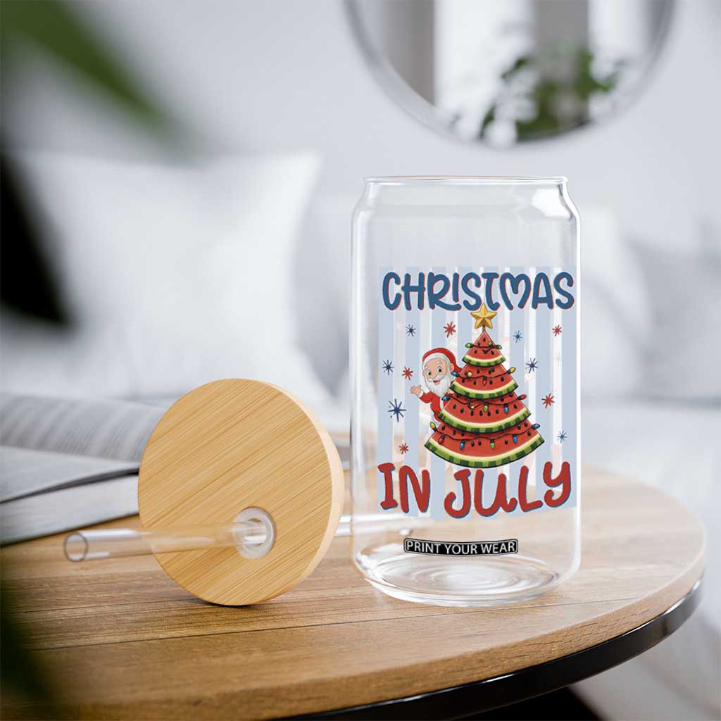 Funny Santa Christmas in July Glass Can Melon Christmas Tree Summer