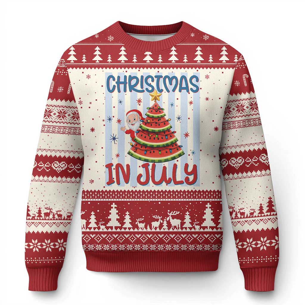 Funny Santa Christmas in July Ugly Christmas Sweater Melon Christmas Tree Summer TS14 Beige Red Print Your Wear