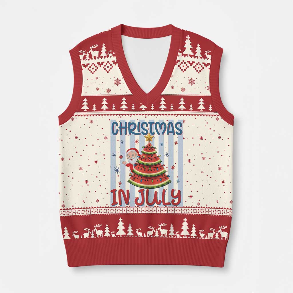 Funny Santa Christmas in July V-Neck Knit Sweater Vest Melon Christmas Tree Summer TS14 Beige Red Print Your Wear