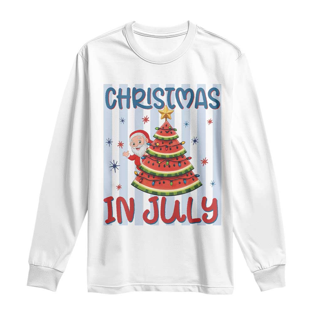 Funny Santa Christmas in July Long Sleeve Shirt Melon Christmas Tree Summer TS14 White Print Your Wear