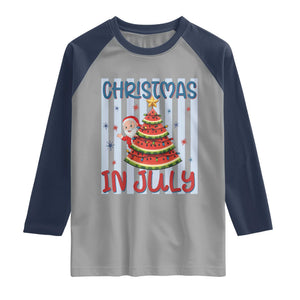 Funny Santa Christmas in July Raglan Shirt Melon Christmas Tree Summer