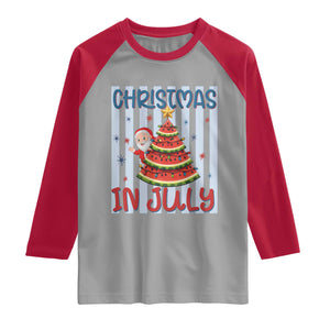 Funny Santa Christmas in July Raglan Shirt Melon Christmas Tree Summer