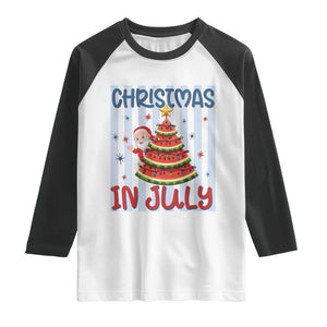 Funny Santa Christmas in July Raglan Shirt Melon Christmas Tree Summer