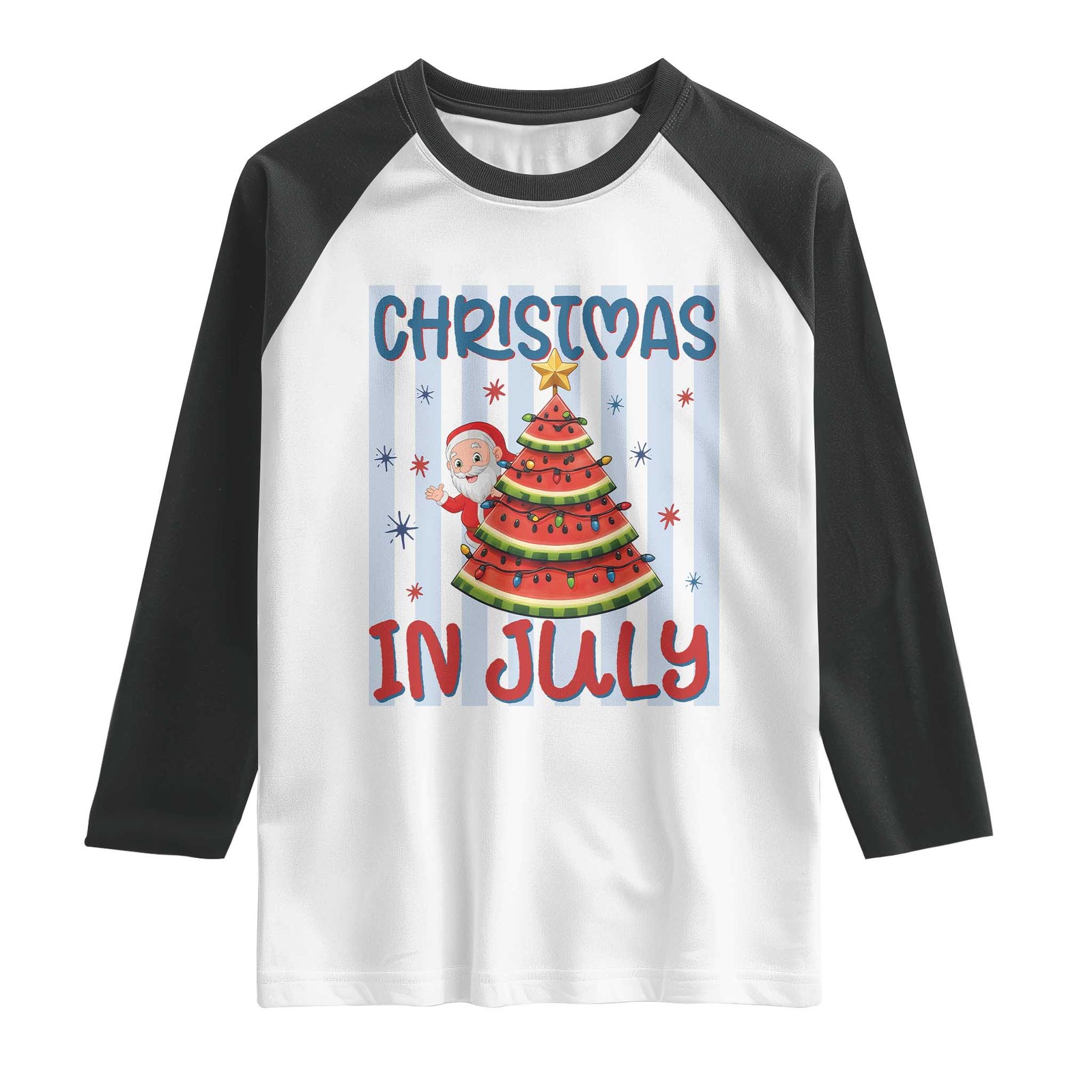 Funny Santa Christmas in July Raglan Shirt Melon Christmas Tree Summer TS14 White Black Print Your Wear