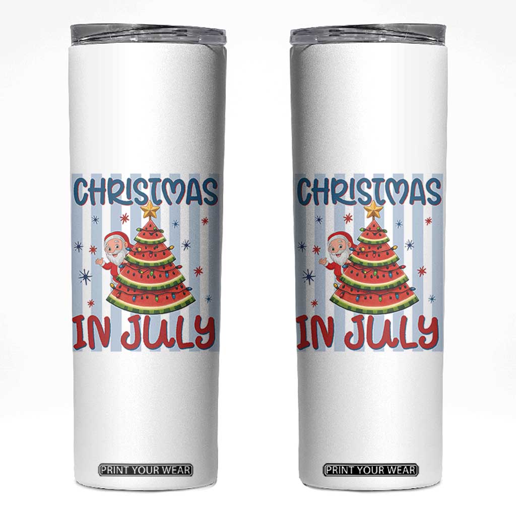 Funny Santa Christmas in July Skinny Tumbler Melon Christmas Tree Summer TS14 White Print Your Wear