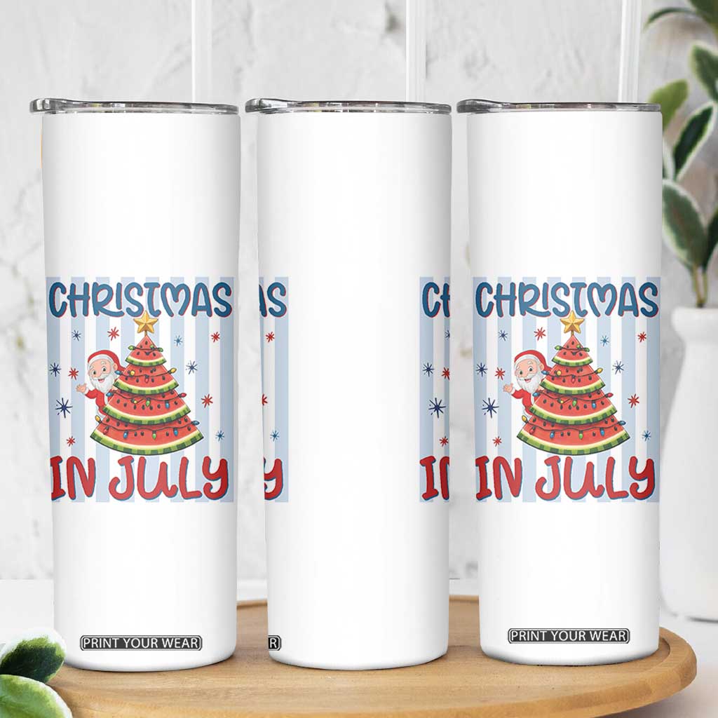 Funny Santa Christmas in July Skinny Tumbler Melon Christmas Tree Summer