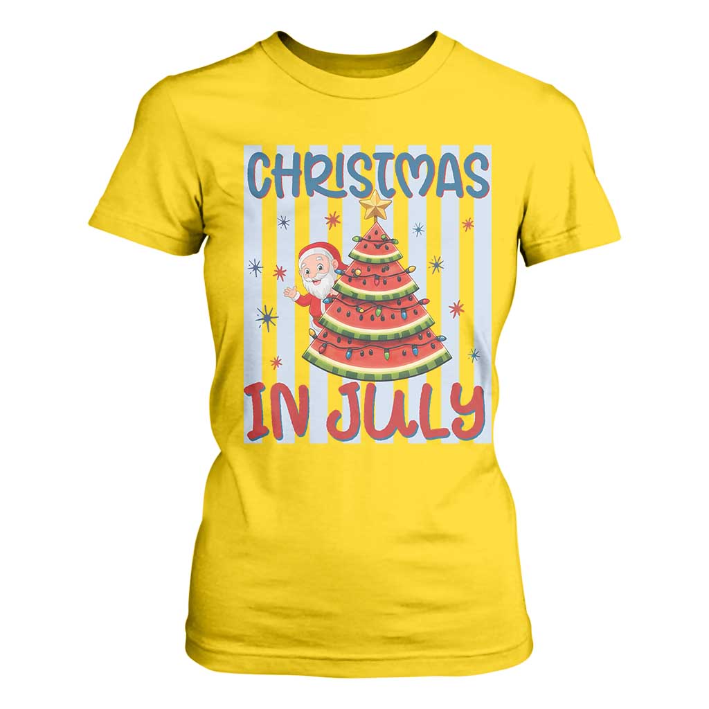 Funny Santa Christmas in July T Shirt For Women Melon Christmas Tree Summer