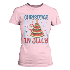 Funny Santa Christmas in July T Shirt For Women Melon Christmas Tree Summer