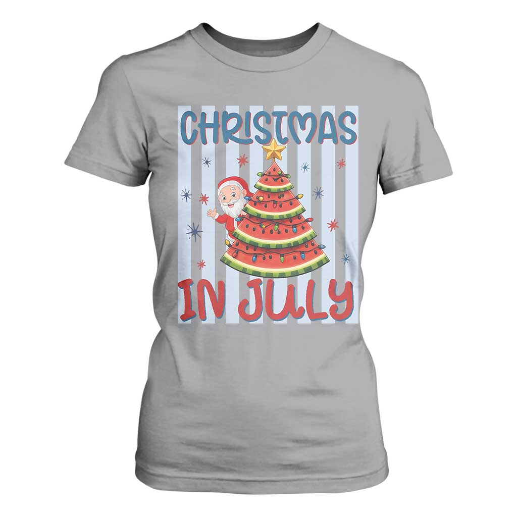 Funny Santa Christmas in July T Shirt For Women Melon Christmas Tree Summer