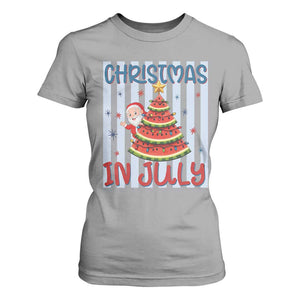 Funny Santa Christmas in July T Shirt For Women Melon Christmas Tree Summer