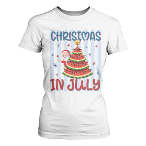 Funny Santa Christmas in July T Shirt For Women Melon Christmas Tree Summer