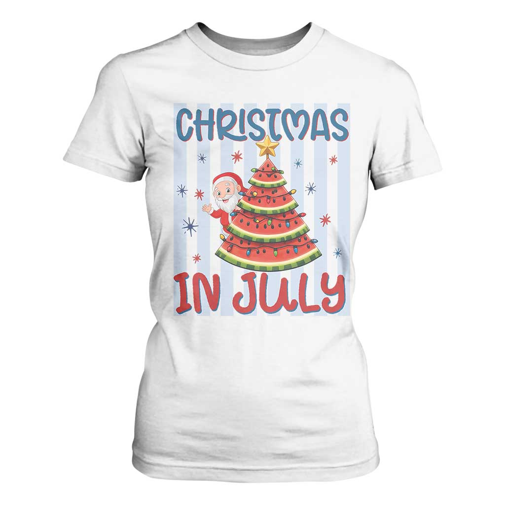 Funny Santa Christmas in July T Shirt For Women Melon Christmas Tree Summer TS14 White Print Your Wear