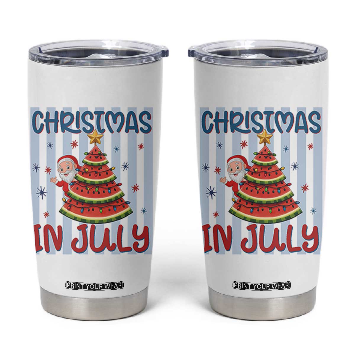 Funny Santa Christmas in July Tumbler Cup Melon Christmas Tree Summer