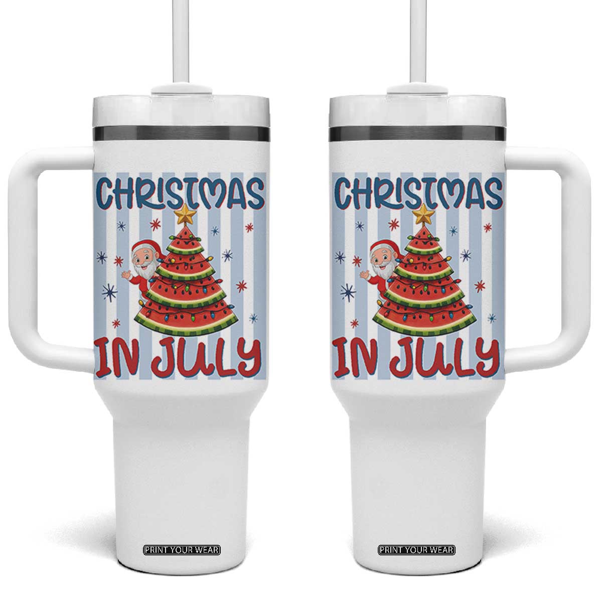 Funny Santa Christmas in July Tumbler With Handle Melon Christmas Tree Summer TS14 One Size: 40 oz White Print Your Wear