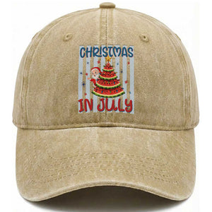 Funny Santa Christmas in July Washed Cotton Baseball Cap Melon Christmas Tree Summer TS14 Print Your Wear